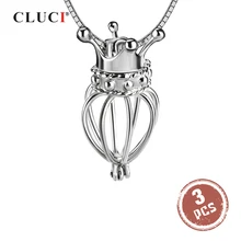 CLUCI 3 шт серебро 925 сердце Корона женское ожерелье кулон ювелирные украшения Прекрасные ювелирные украшения 925 серебро медальон из Жемчуга Кулон