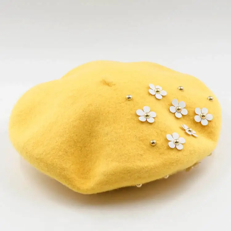 11 цветов новая мода Whinter высокое качество красивый цветок и клепки украшения женские шерстяные шляпы оптом - Цвет: Золотой
