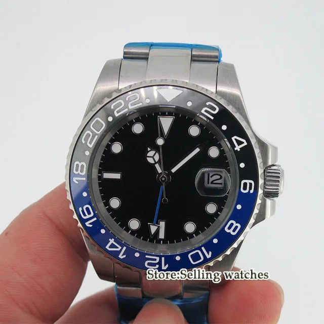 40mm PARNIS Black dial GMT Sapphire Date Automatic movement Watch men’s watch
