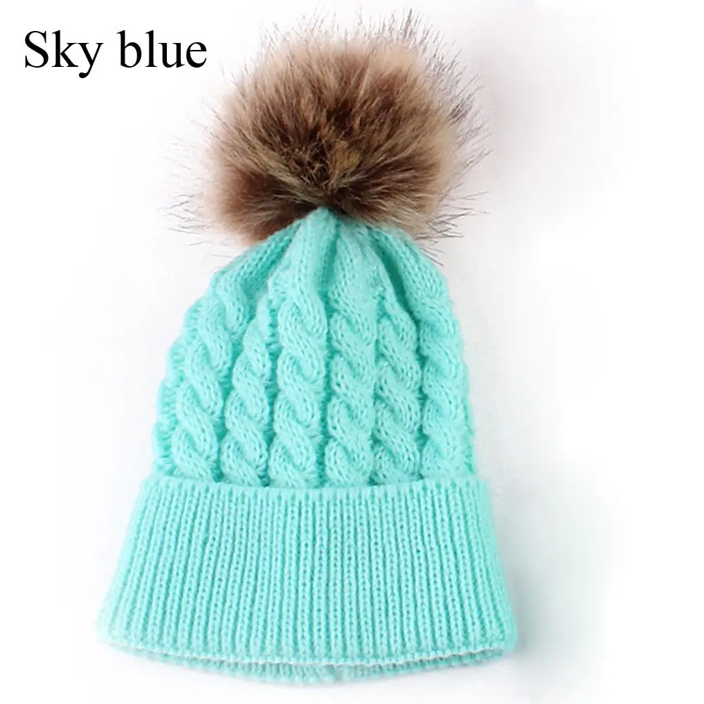 Зимняя теплая шапка для новорожденных девочек, меховая шапка с помпоном, зимняя вязаная шерстяная шапка для детей 6-24 месяцев