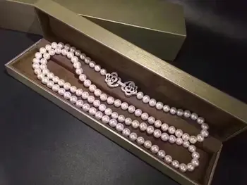 

gorgeous 9-10mm south sea round white pearl necklace 24inch 925s KKK