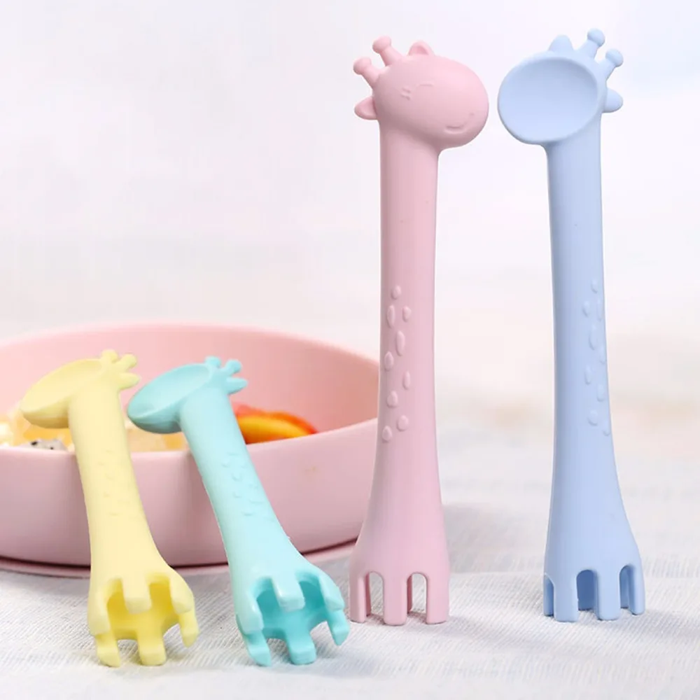 

Rodent Silicone Feeding Spoon Infant Training Spoon Giraffe Kids Baby Feeding Spoon And Fork Soft Safety Baby Teether