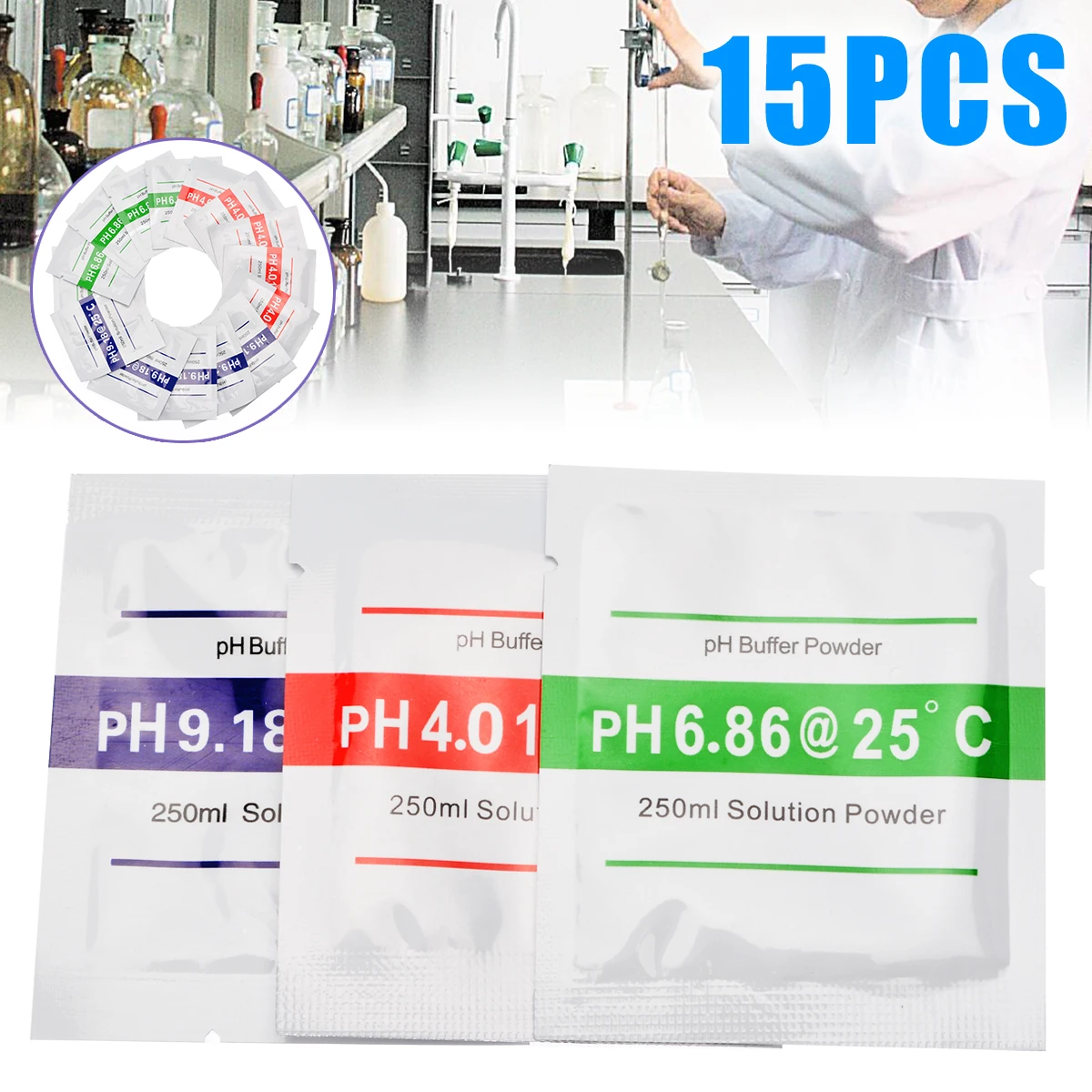 15pcs PH Meter Buffer Powder Measure Calibration Solution ph6.86 4.01 9.18 250ml Calibration Water Testing