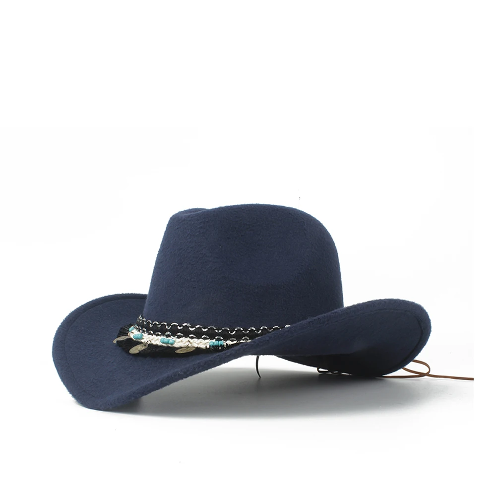 Dark Blue Модная женская западная ковбойская шляпа Женская Вуалетка Outblack Cowgirl Sombrero Hombre джаз шляпа - Цвет: Dark Blue