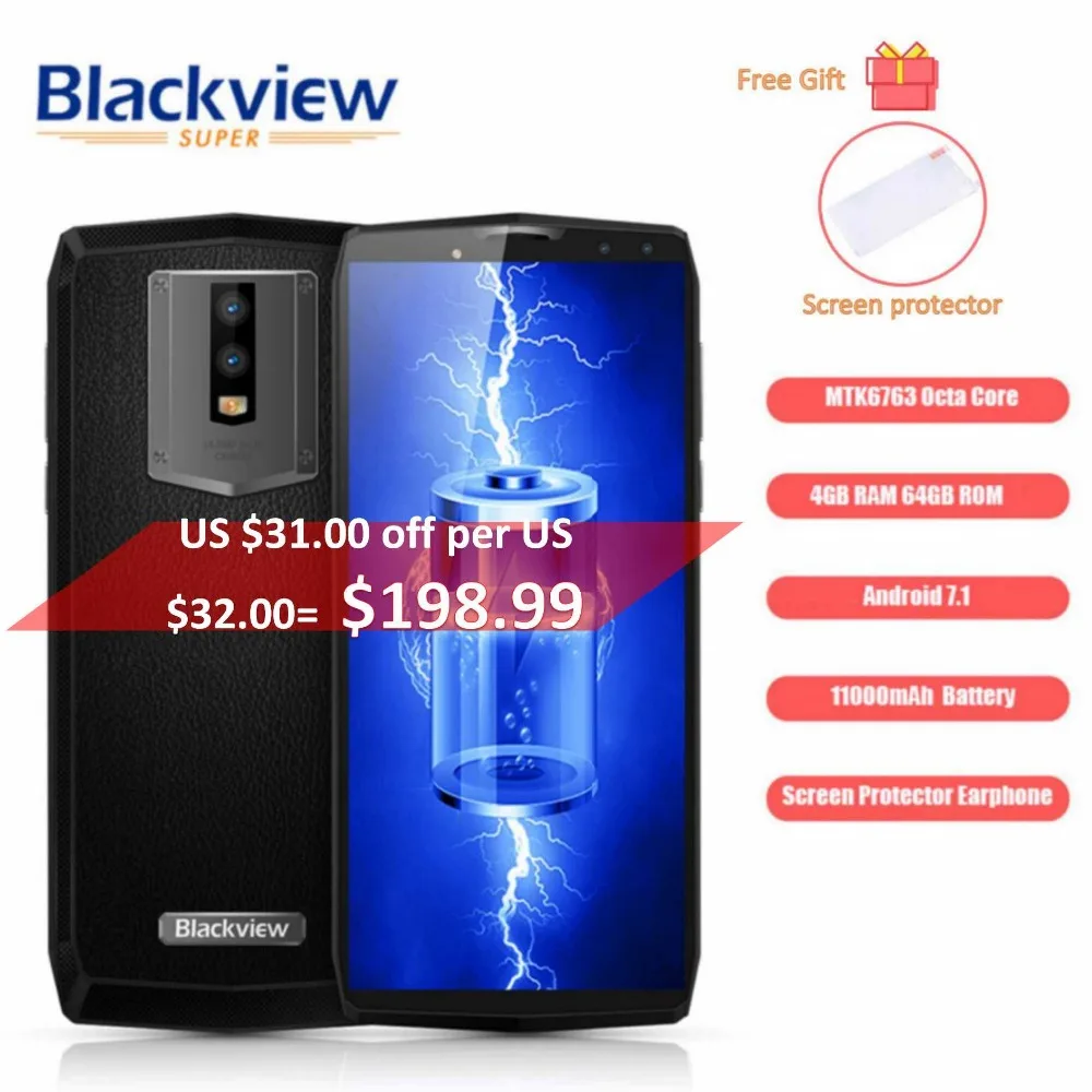 Blackview P10000 Pro Smartphone 5.99&quot In-Cell HD+ MT6763 Octa Core 11000mAh BAK Battery 5V/5A 4GB RAM 64GB ROM Mobile Phone | Мобильные