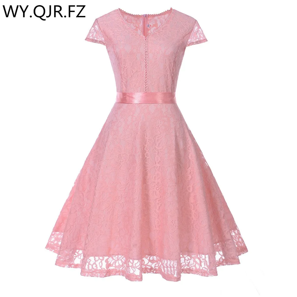 OML523F # v-образный вырез кружева розовый Короткое Платье Для подружки невесты Weddiong вечерние платье 2018 выпускное платье женская мода оптовая
