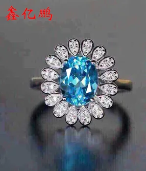 

925 silver inlaid natural topaz stone ring women