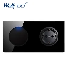 Настенная панель, 1 комплект, 2 варианта, ЕС, 16А, немецкая розетка, кристалл, закаленное, чисто черное стекло, панель, настенная розетка, розетка с заземлением