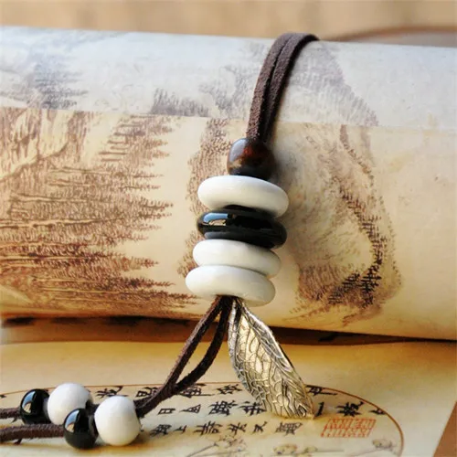 

SEA MEW Fashion Jingdezhen Ceramic Bead Long Necklace Velvet Rope Sweater Long Necklace For Women Girl's Gift