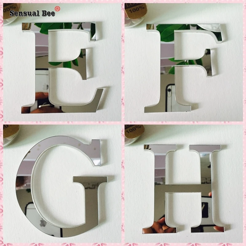 English Letters Acrylic Mirror Surface Wall Sticker 3D Silver Alphabet Poster Bedroom Festival Party Decoration DIY Art Mural
