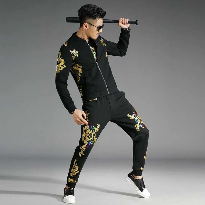 Spring Autumn Floral Printed Baseball Jacket 2PCS Sets with Joggers Pants Tracksuit Men Casual Slim Sweatshirt Trousers Suits Spring Autumn Floral Printed Baseball Jacket 2PCS Sets with Joggers Pants Tracksuit Men Casual Slim Sweatshirt Trousers Suits