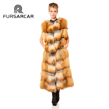 

FURSARCAR New Style Real Gold Fox Fur Vest Women Luxury Natural Fur Long Gilet Winter Thick Warm Gold Fox Fur Waistcoat