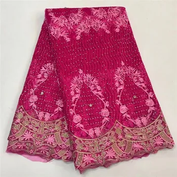 

latest african laces 2018 Fushia Embroidery Heavy Lace Fabric High Quality French Lace With Stones For Group Party Dress