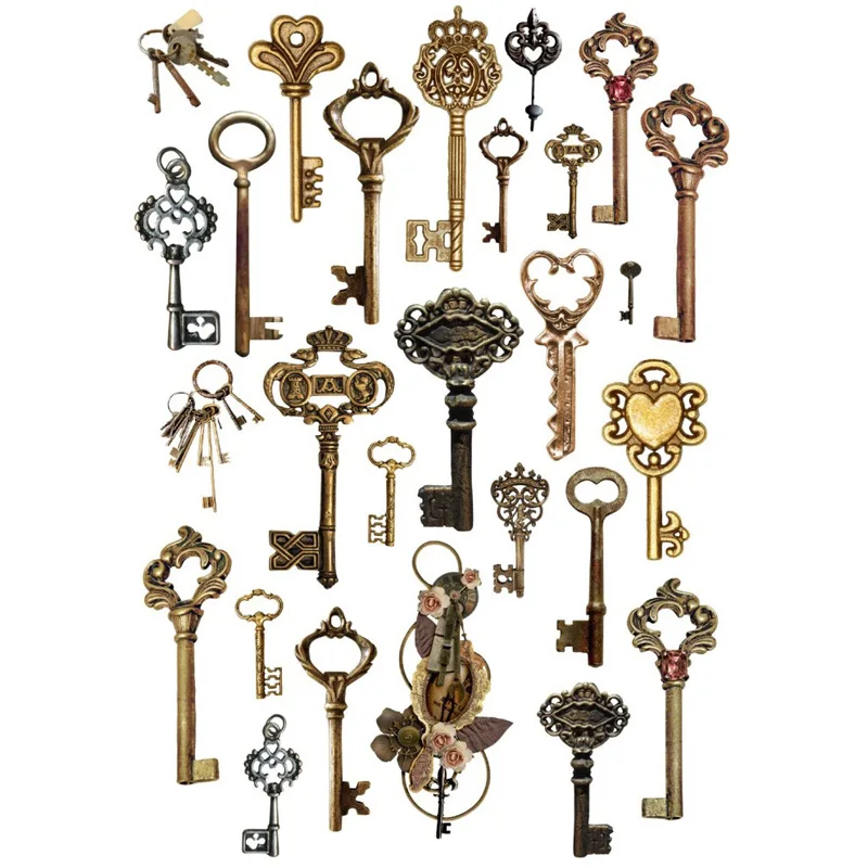 

2 PCS Retro Metal Key Uncut Sticker Kawaii Stationery Cute Post It Sticky Notes Planner Stickers School Office Decor