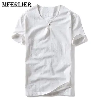 

MFERLIER For Shoulder width 44-50cm summer shirt men cotton linen short sleeve men shirt 3 color