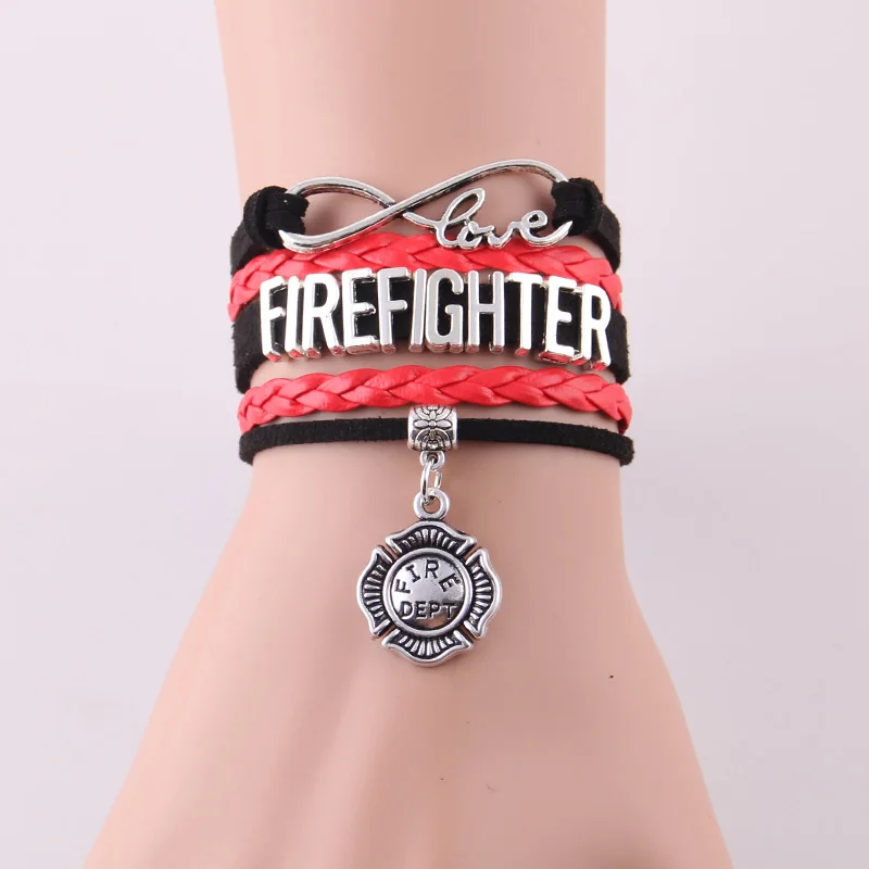 Wife Mom Red Heart I Love You Silver Fire Dept Firefighter Bead Charm Bracelet