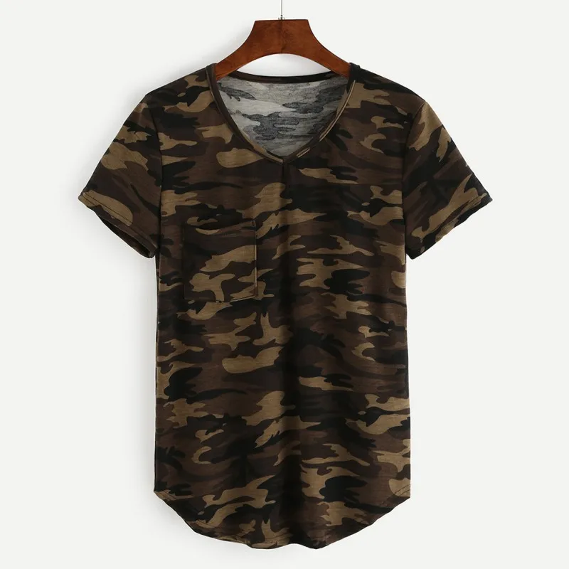 

2019 Camouflage Printed Camo T Shirts Women Army Short Sleeves O Neck Pocket Female T-shirt Top Summer Casual Loose Cotton Tees