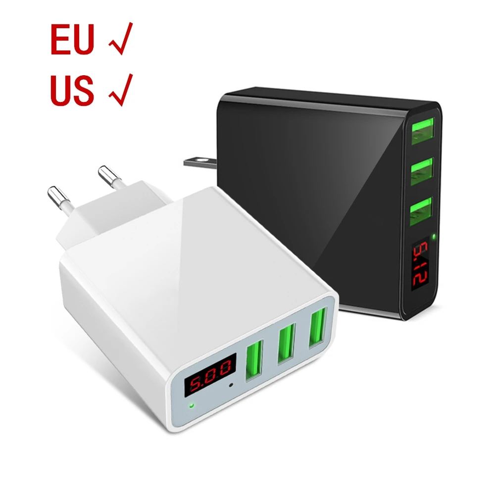 

Led light Digital Display Mobile Phone Charger mi Quick Charge USB Charger 2.4A 5V Power supply Hub Cable Connector USB Adapter
