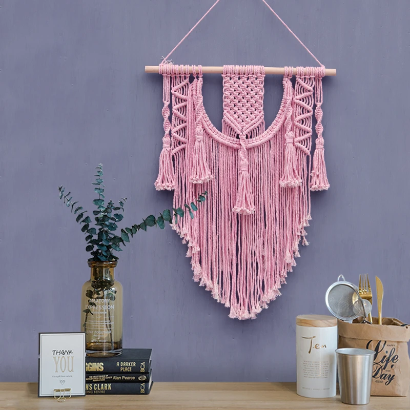 2018 INS macrame Wall Hanging Pink Tapestry Macrame Wedding Ceremony Backdrop Wall Art Wedding