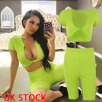 

2019 NEW 2Pcs Summer Women Tracksuit Sexy Women Deep V neck Sweatshirts Crop Tops&Short Pant Jogging Sport Suit Summer S-L