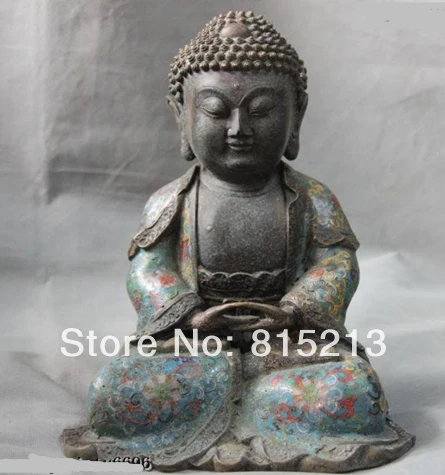 

bi00705 Tibet Buddhism Temple Bronze Copper Cloisonne Sakyamuni Amitabha Buddha Statue