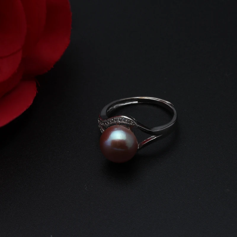 Обручальное настоящее кольцо из серебра 925 пробы с жемчугом, белый лучший подарок, модное регулируемое женское кольцо с черным пресноводным жемчугом