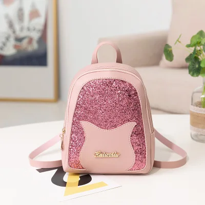 pink Маленький рюкзак для девочек, брендовая модная сумка через плечо с блестящими пайетками, Женская многофункциональная мини-сумка для девочек-подростков - Color: pink