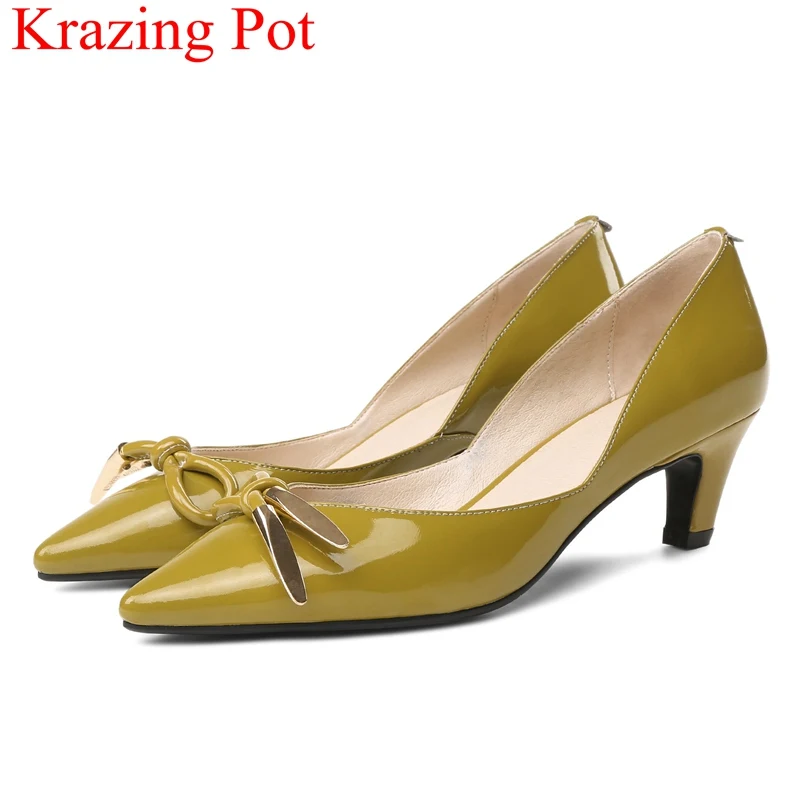 

2018 superstar pointed toe large size shallow high heels women pumps cow leather elegant slip on butterfly-knot work shoes L0f3
