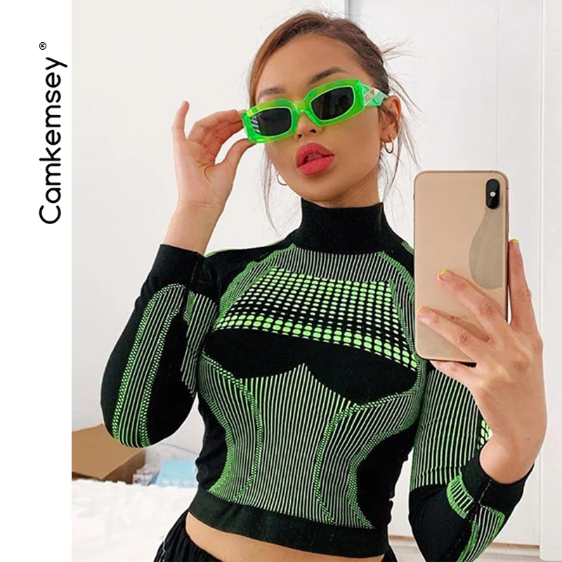 

CamKemsey Fashion Printed Breathable Fitness T-Shirts Women 2019 New Spring Autumn Long Sleeve Sporting Skinny T Shirts