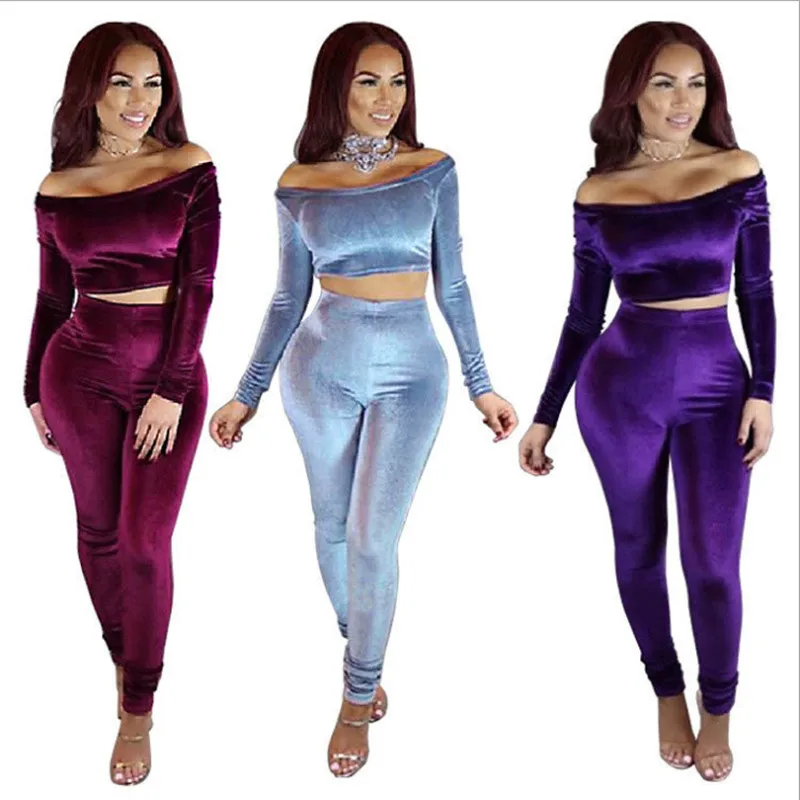 women velvet two pieces set suits 1_