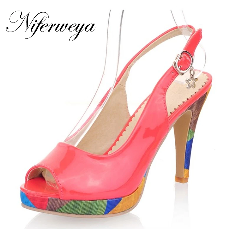 

5 Color Fashion Senior PU leather summer women shoes Big size 32-43 Peep Toe Platform high heels Sweet style sandals AYY-A-5