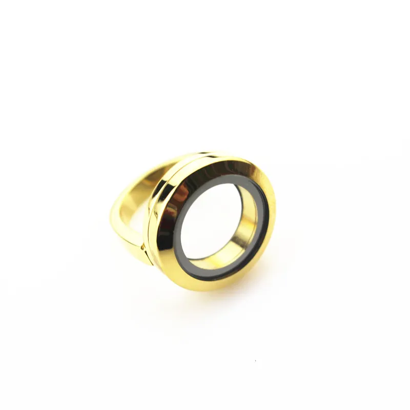 

Fashion Gold 20mm Stainless Steel Round Screw Floating Glass locket Rings Living Memory Floating Locket Rings