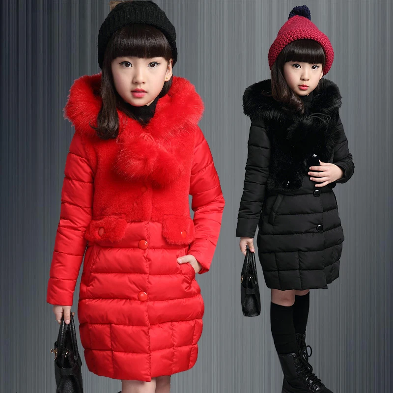 girls winter jackets cotton padded hooded down jacket for girl outerwear coat medium long thicken winter