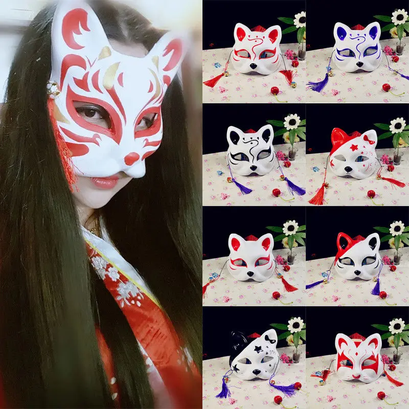 Мода Аниме Half Face Fox Mask ручная роспись Kitsune Хэллоуин вечерние Косплей 1 шт