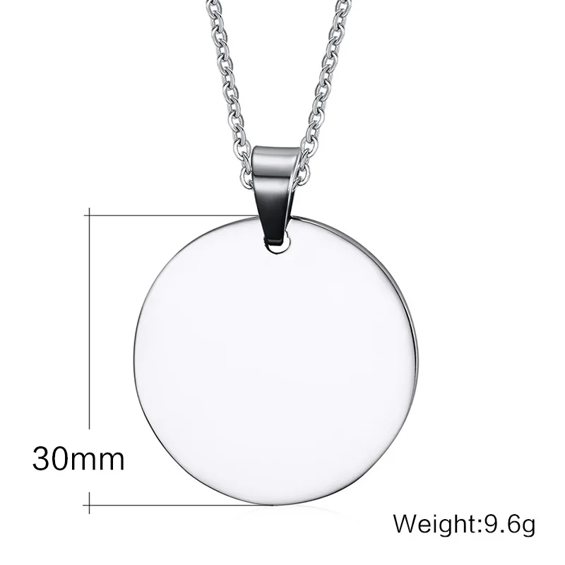 

round shape blank dog tag stainless steel jewelry DIY engraved words pendants necklace gift