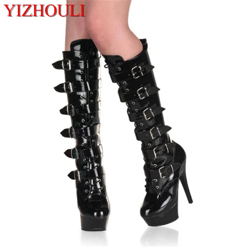 

6 Inch Platform Heels Super-Elevation High-Heeled Shoes 15cm High-Leg Boots Platform Boots Buckle Ds Fun Shoes