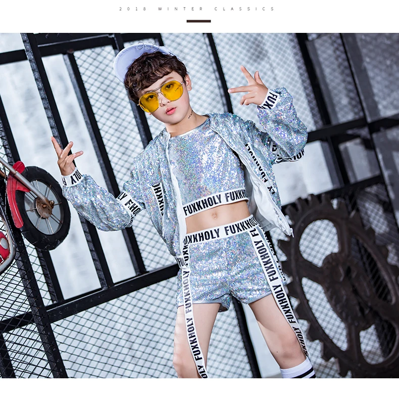 Детский костюм в стиле хип-хоп и Джаз для девочек современная одежда для бальных танцев Детская спортивная одежда с блестками для девочек 6, 8, 12 лет
