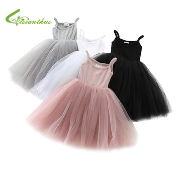

2020 New Baby Girls Sling Ball Dresses Knit Cotton Vest Ballet Tutu Dress with Mesh Summer Girl Dance Party Princess Dress
