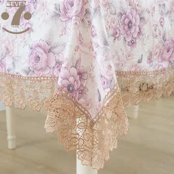 

Free Shipping 100% Polyester Purple Color Floral Pattern Exquisite Jaquard Cloth Cover For Coffee Table Bedside Cabinet