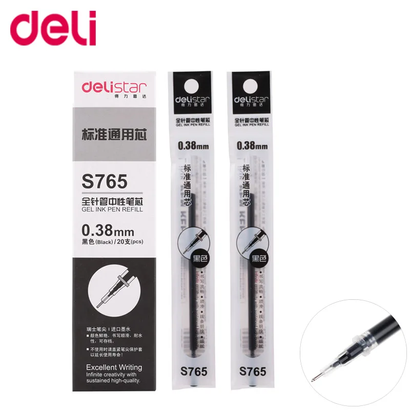 

Deli 20Pcs/Lot Porous-Point Pens Ink Gel Pen Refill Neutral Pen Good Quality Refill Black 0.38mm Refill Office And School