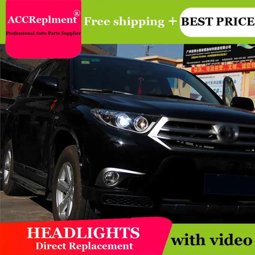 

car styling For Highlander headlights U angel eyes 2012-2013 For Highlander LED light bar Q5 bi xenon lens LED Bulb projector