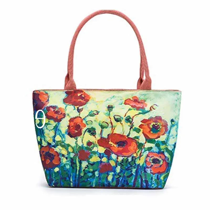 Summer Canvas Tote Bags Women Colorful Floral Printed Shoulder Handbags Lady Large Capacity ...