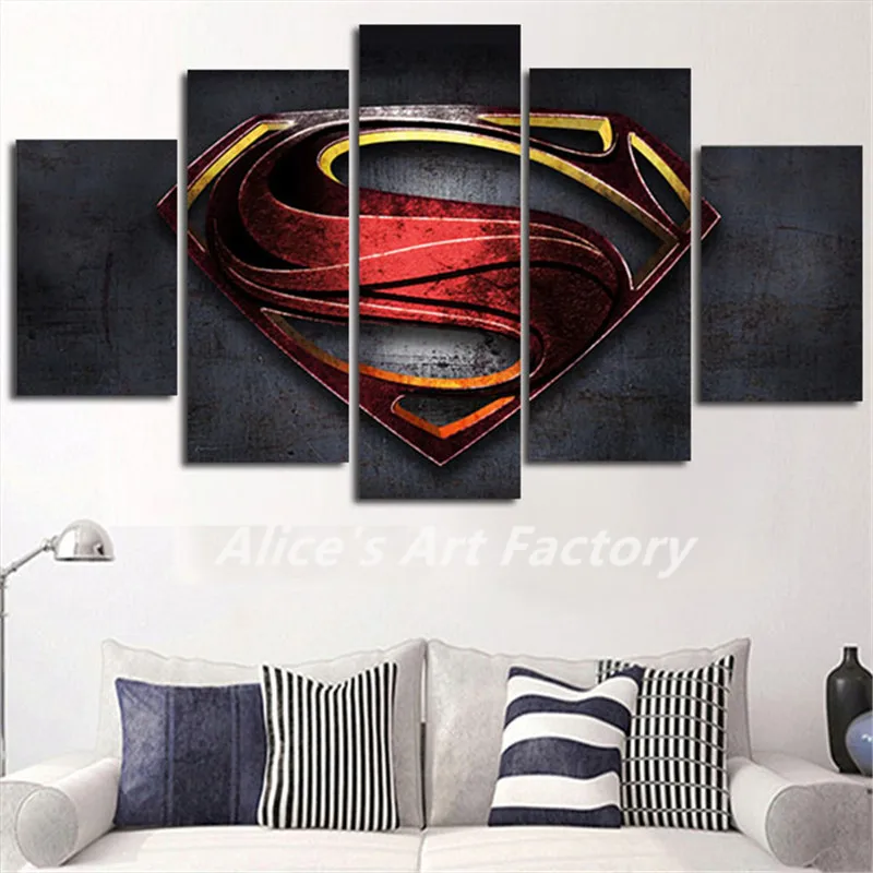 5Piece Painting Canvas Wall Art Home Decor Steel Superman Superhero