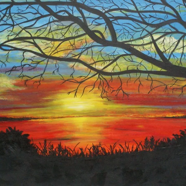 

Colors The Sunset Left Just Like a Dyed Cloth Hanging in the Sky is Handmade Oil Painting on Canvas Custom Art For Home Decor