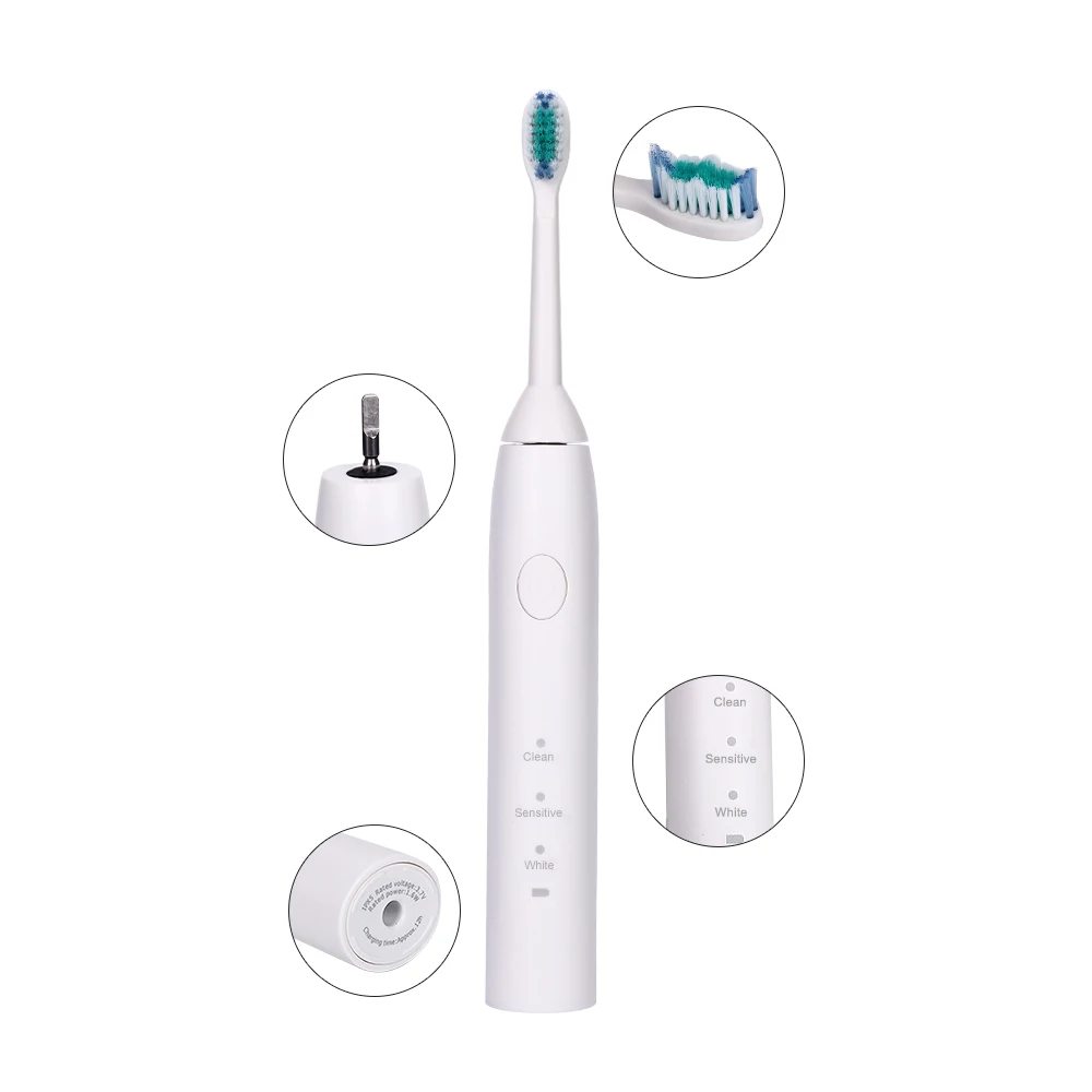 Лидер продаж 3 режима ультра звуковая электрическая зубная щетка для взрослых перезаряжаемая зарядка с 4 головками автоматическая ультразвуковая зубная щетка