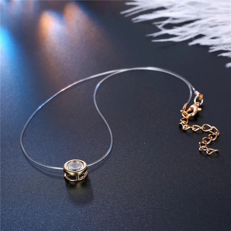 1 шт. модное ожерелье из сплава с невидимым камнем золотого и серебряного цвета, прозрачное ожерелье с цепочкой для женщин N18-T2