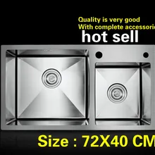 Бытовой стандарт vogue кухня ручная раковина двойной паз 304 пищевой нержавеющей стали Горячая 720X400 мм