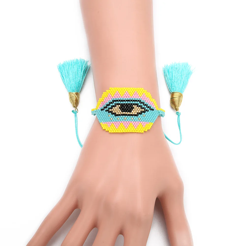 Для женщин MIYUKI сглаза браслеты красочные Delica семян бусины Jewelry Pulsera кисточкой браслет в стиле бохо для обувь девочек Подарки