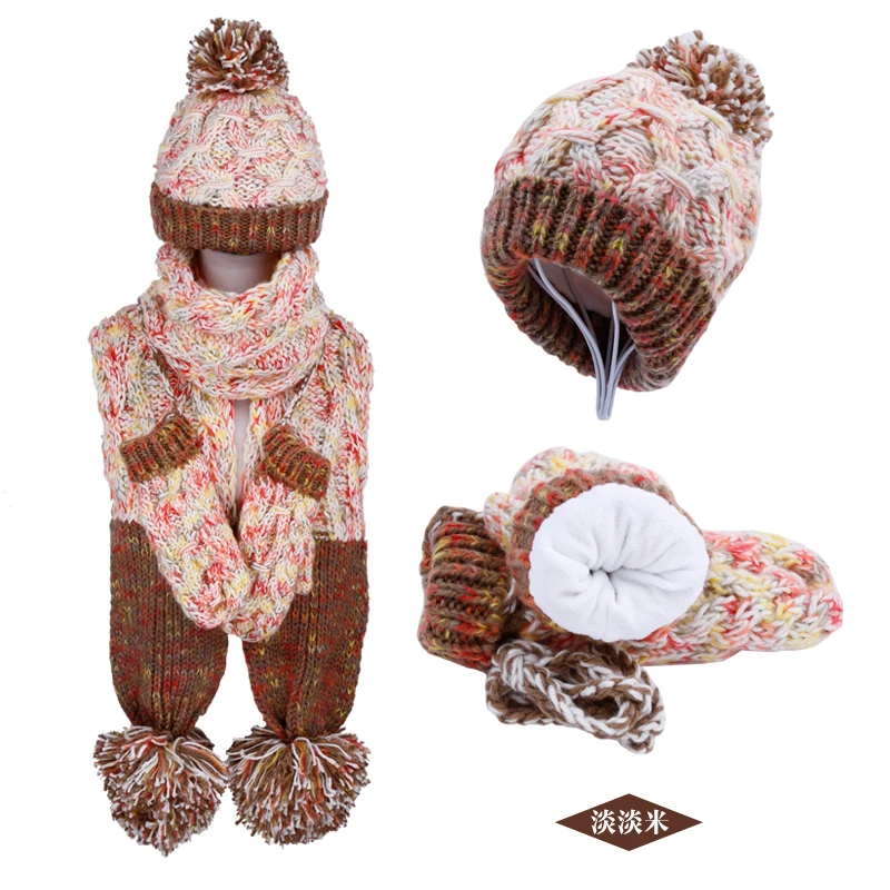 Женская трикотажная шапка с шарфом и перчаткой помпоном|scarf glove|hat scarf glovesknitted hat |