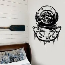 Vintage buceo casco de buceo cráneo para Pegatinas de marinero vinilo decoración náutica del hogar chicos habitación niños dormitorio calcomanías Mural A189